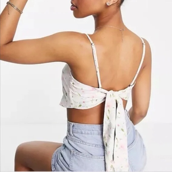 Abercrombie & Fitch Scarf Cami Top, S, Blue-Green Floral Print, Removable Straps - Picture 3 of 9